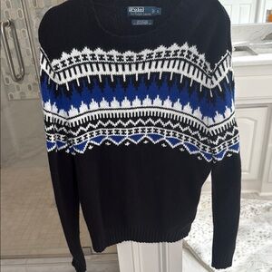 Polo by Ralph Lauren Men's Large Black and Blue Sweater